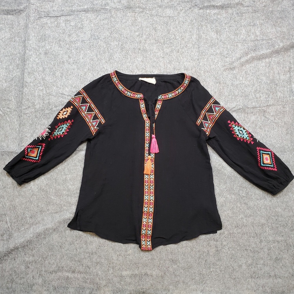 Savanna Jane Top Womens Medium Embroidered Western Tassel Aztec Southwestern